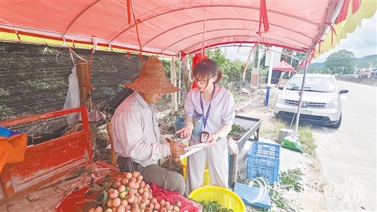 農(nóng)業(yè)科技特派員（輕騎兵）團隊向果農(nóng)宣傳有關(guān)法規(guī)。