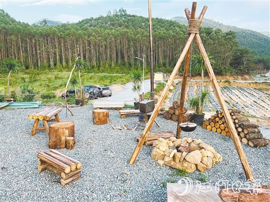 ▲臺山本地民宿創(chuàng)新打造了草坪公園、野餐區(qū)域，配備相關設施供游客露營、野餐使用。