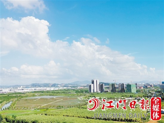 梅江農(nóng)業(yè)生態(tài)園顯現(xiàn)出新會(huì)樞紐新城“半城繁華半城綠”的發(fā)展格局。
